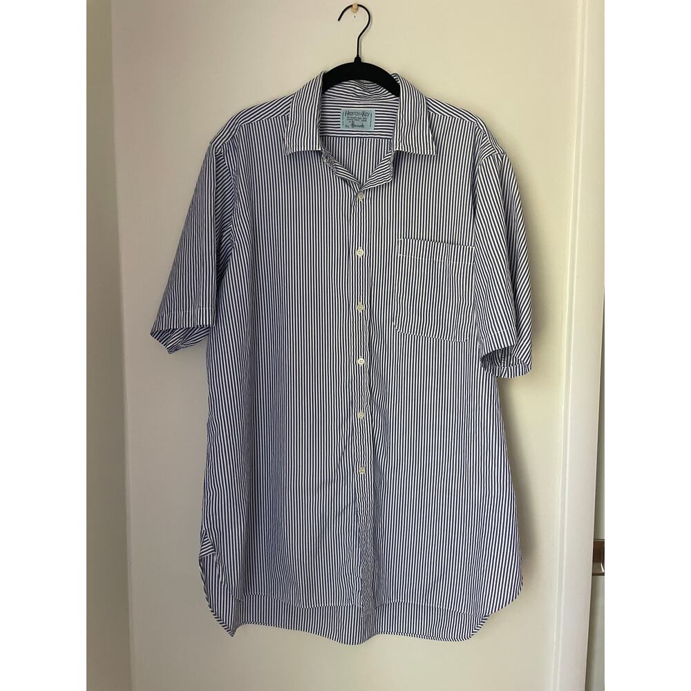 Hilditch & Key Harrods Blue Stripe Button Down Shirt 17.5 Made in England Luxury
